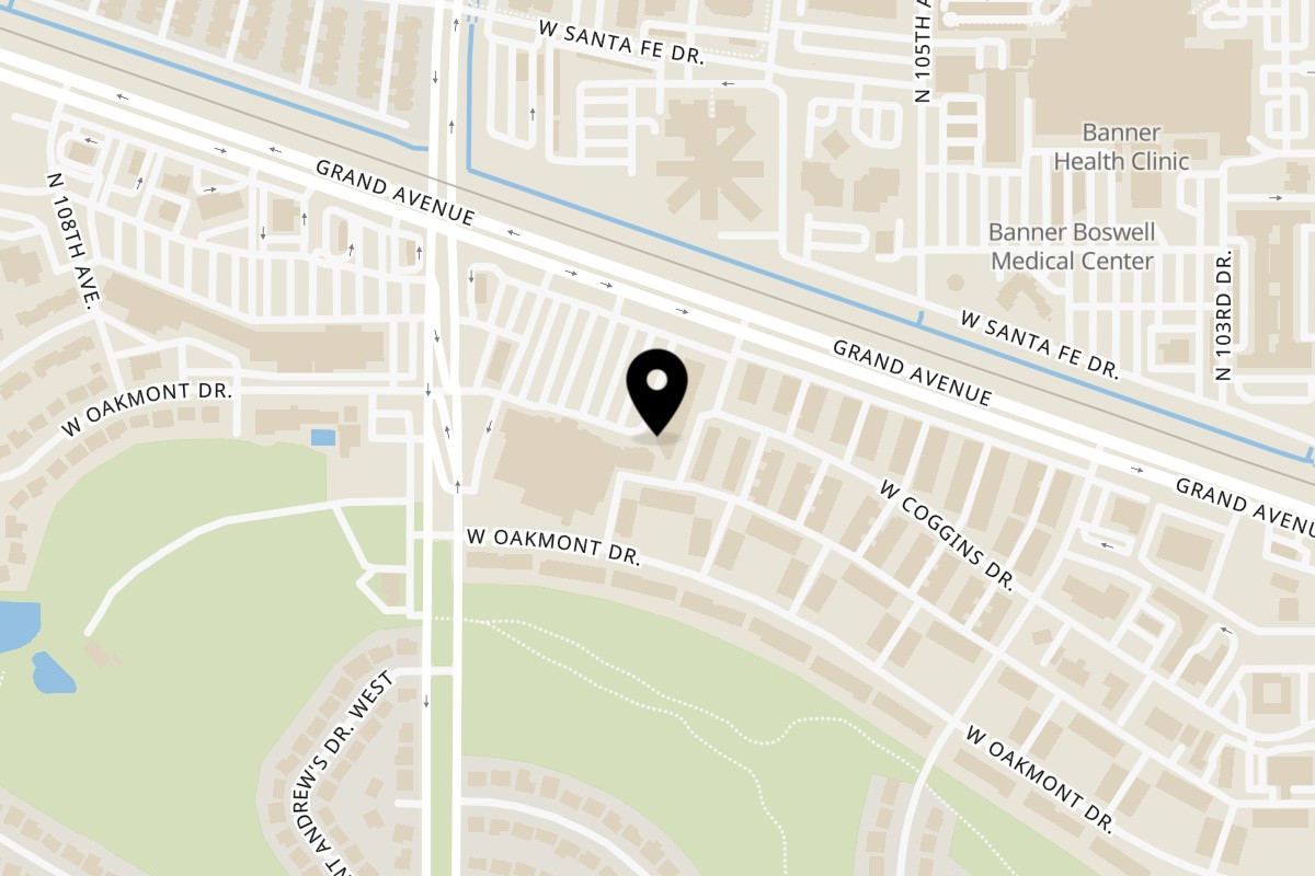 Map showing the location of Grand Shawarma on 10659 Grand Ave in Sun City